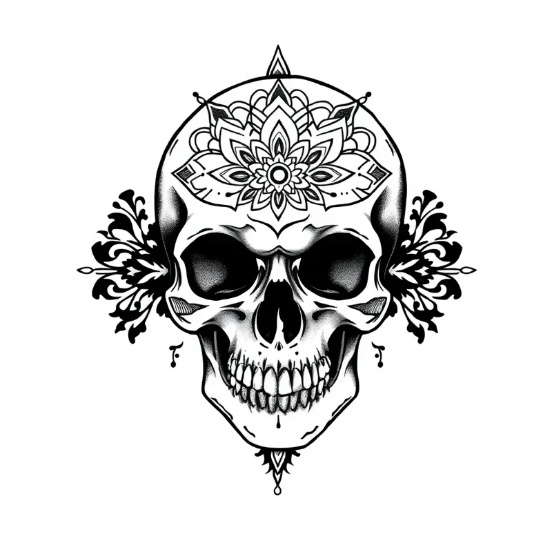 Tatouage crâne en style dotwork, design généré par IA