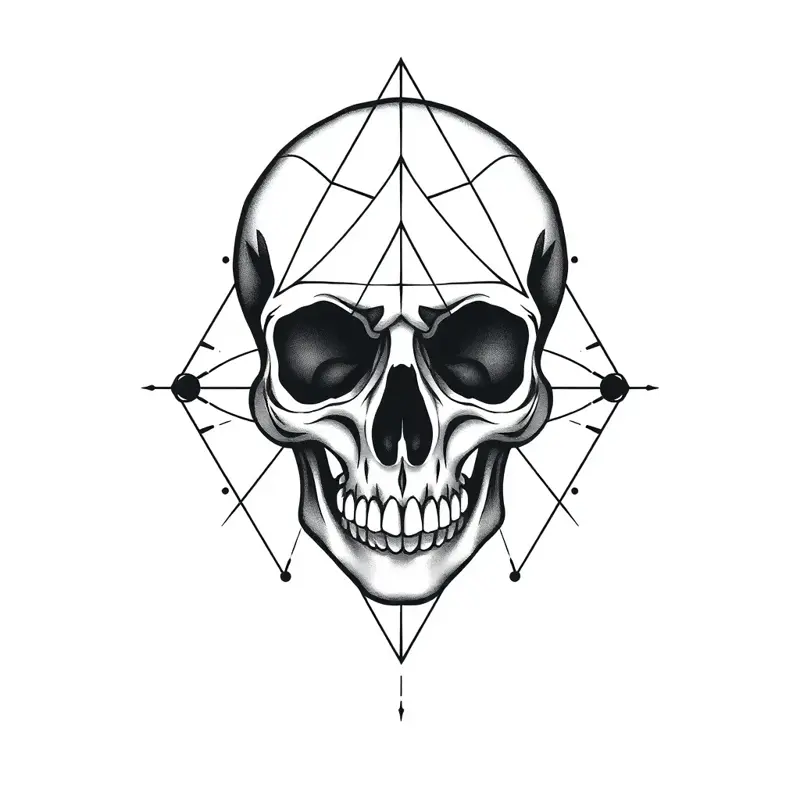 Tatouage crâne en style géométrique, design généré par IA