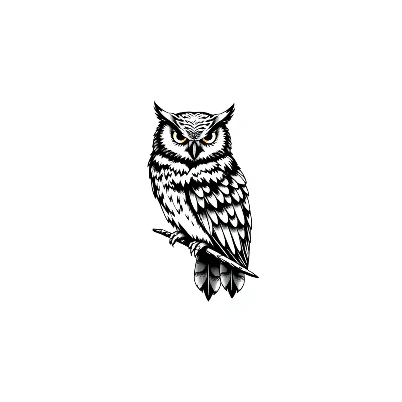 Tatouage hibou en style blackwork, design généré par IA