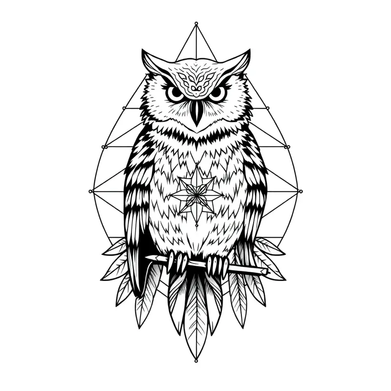 Tatouage hibou en style géométrique, design généré par IA