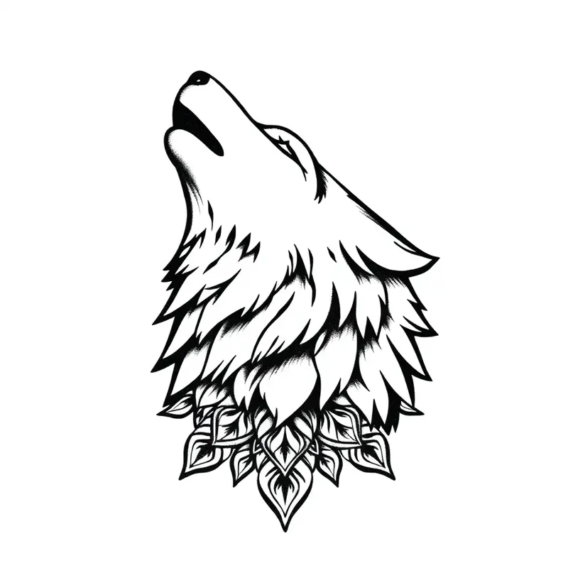 Tatouage loup style dotwork, design généré par IA