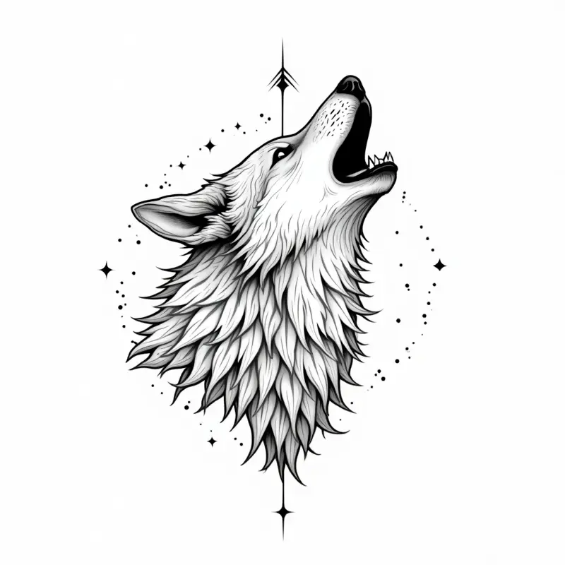 Tatouage loup style géométrique, design généré par IA