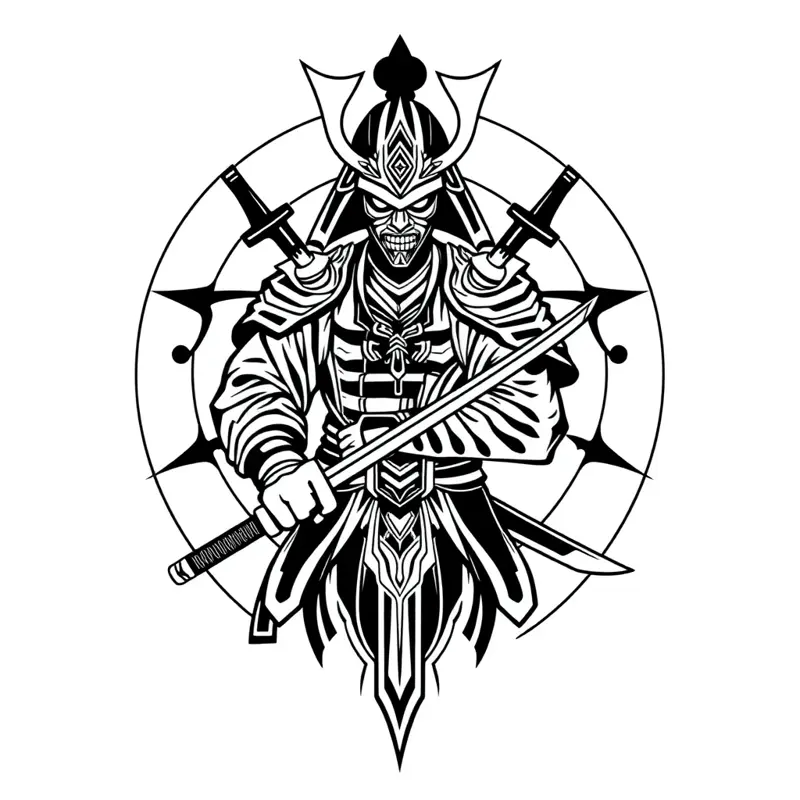 Tatouage samouraï style géométrique, design généré par IA