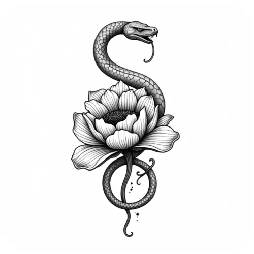 Design de tatouage serpent et pivoine généré par IA
