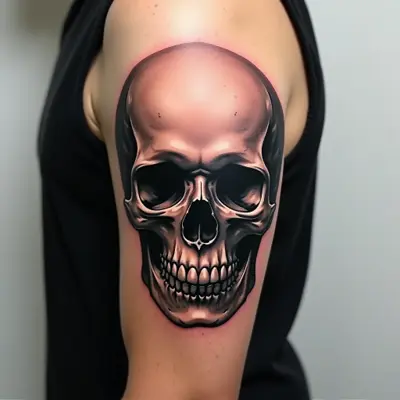 Tatouage crâne blackwork sur un bras