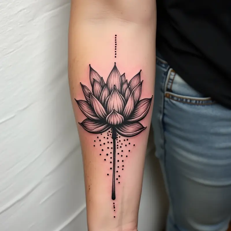 Tatouage lotus dotwork