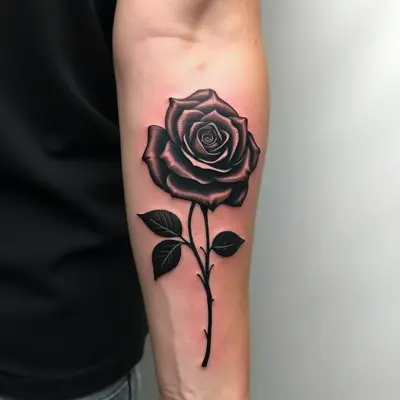 Tatouage rose blackwork sur un bras