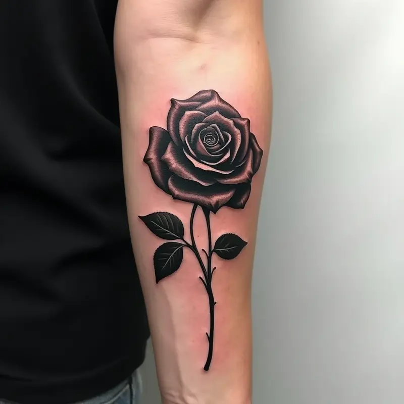 Tatouage rose blackwork