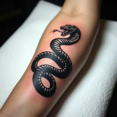 Tatouage serpent blackwork sur un avant-bras
