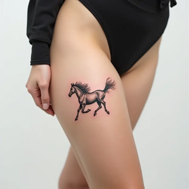 Tatouage cheval au galop fine line