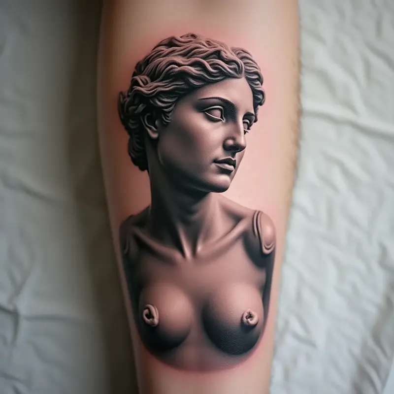 Tatouage statue antique fine line