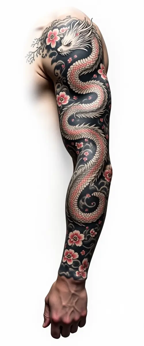 Manchette japonaise dragon noir et gris