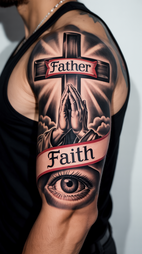 Manchette chicano religieuse croix rouge praying hands