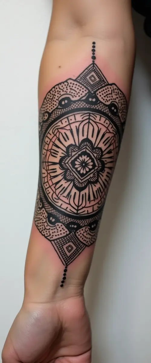 Manchette mandala géométrique dotwork sacred geometry