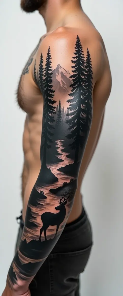 Manchette nature forêt sauvage montagnes blackwork