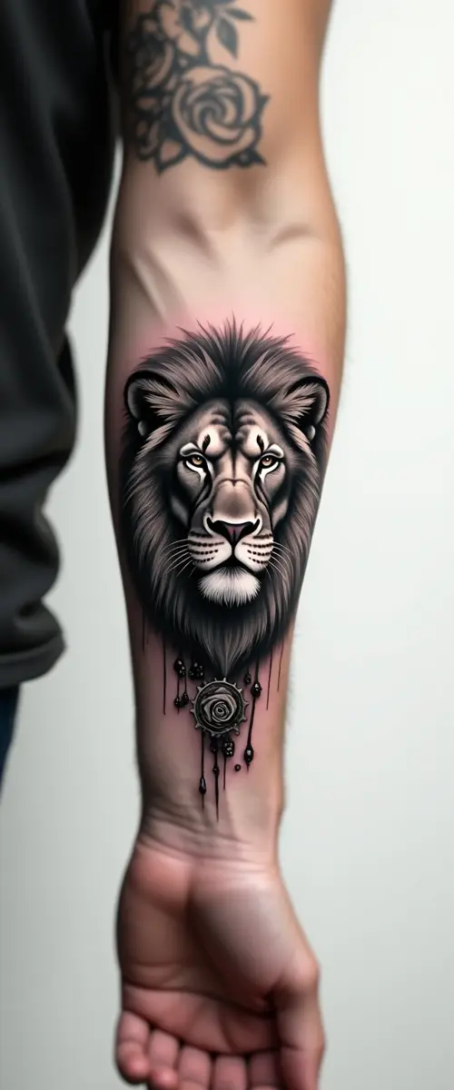Manchette lion réaliste black grey avec engrenages