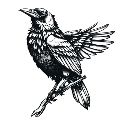 Tatouage corbeau en style dotwork, design généré par IA