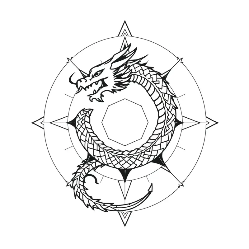 Tatouage dragon style géométrique, design généré par IA