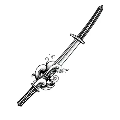 Tatouage katana en style dotwork, design généré par IA
