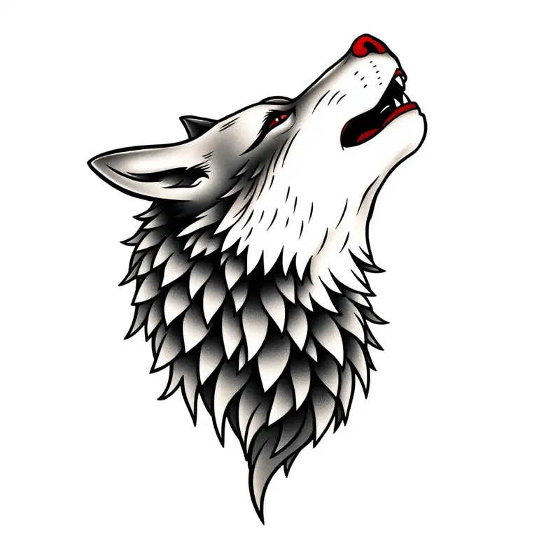 Tatouage loup en style japonais, design généré par IA