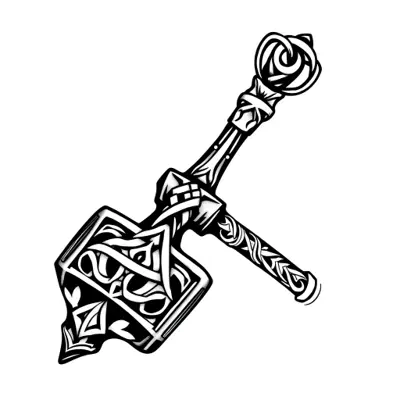 Tatouage marteau en style blackwork, design généré par IA