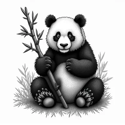 Tatouage panda en style dotwork, design généré par IA