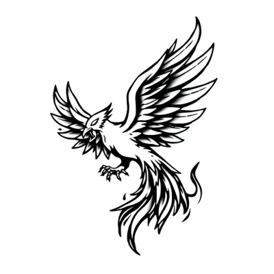 Tatouage phénix en style blackwork, design généré par IA
