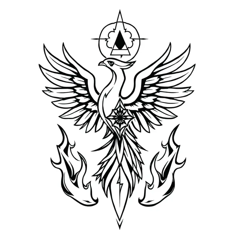 Tatouage phénix style géométrique, design généré par IA