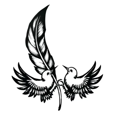 Tatouage plume en style blackwork, design généré par IA