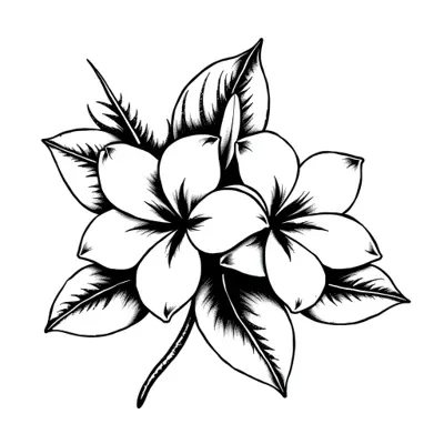 Tatouage plumeria en style blackwork, design généré par IA