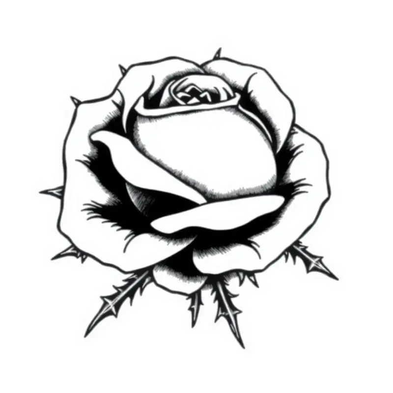 Tatouage rose style blackwork, design généré par IA