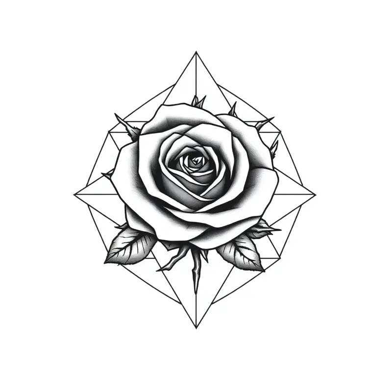 Tatouage rose style géométrique, design généré par IA