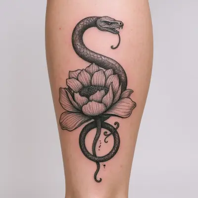 Le même motif serpent et fleur en aperçu sur le mollet
