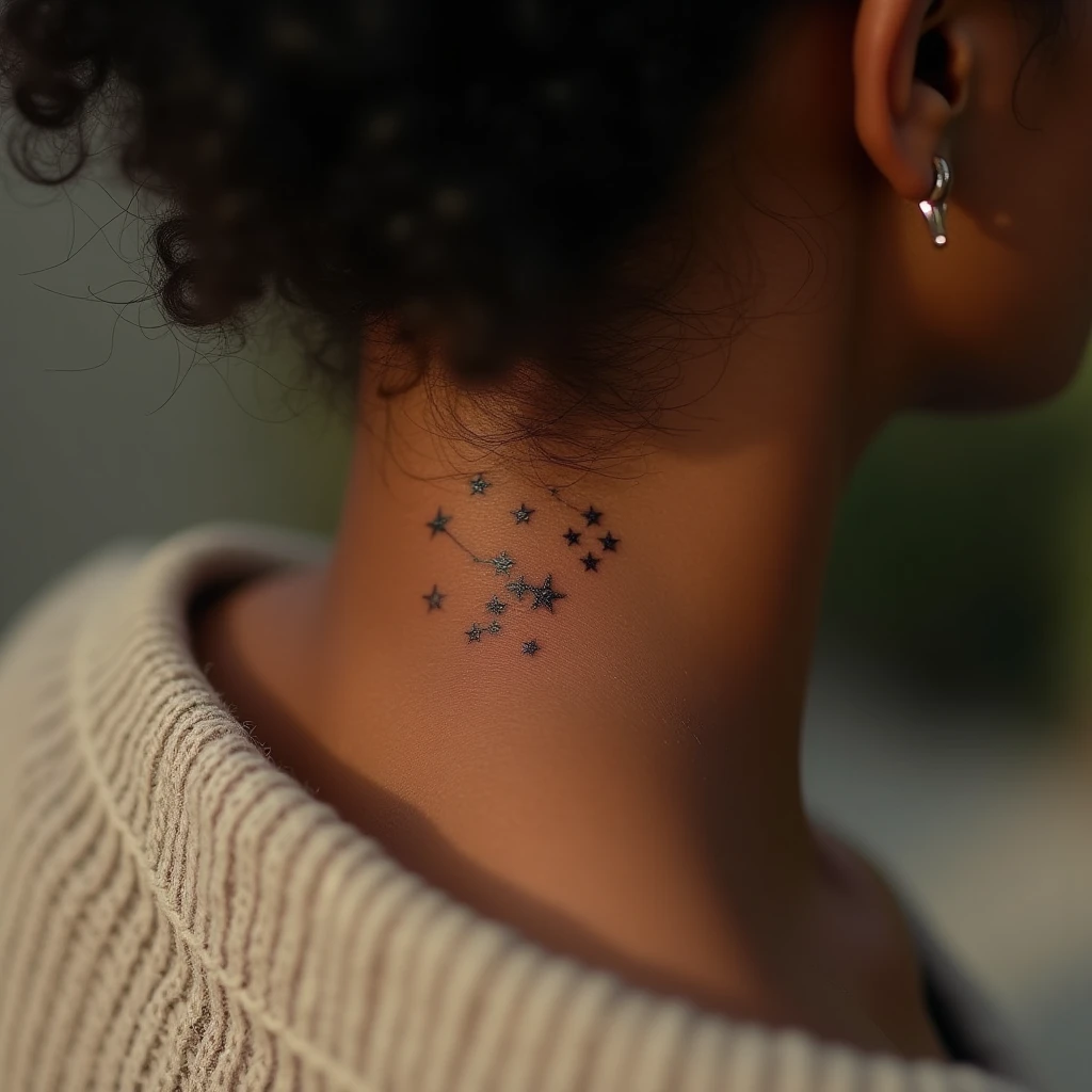 Tatouage étoiles sur nuque, rendu réaliste généré avec Tatua