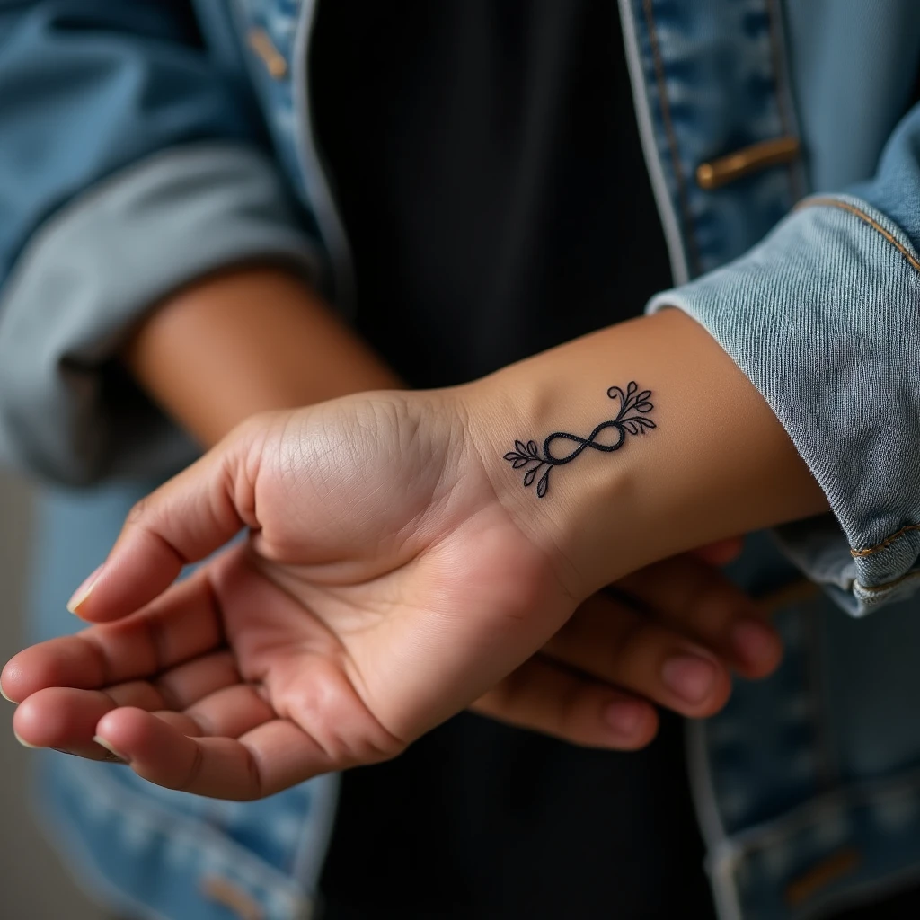 Tatouage infini sur poignet, rendu réaliste généré avec Tatua