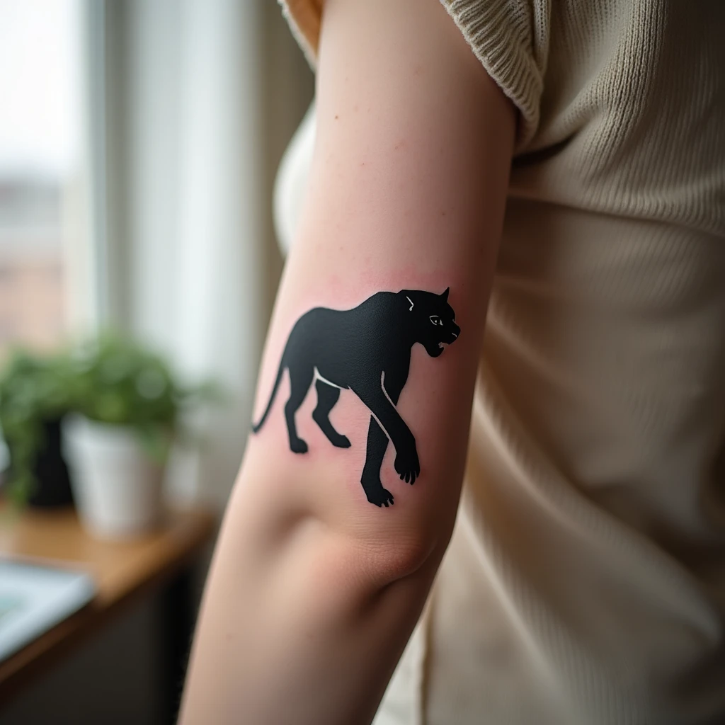 Tatouage panthère sur avant-bras, rendu réaliste généré avec Tatua