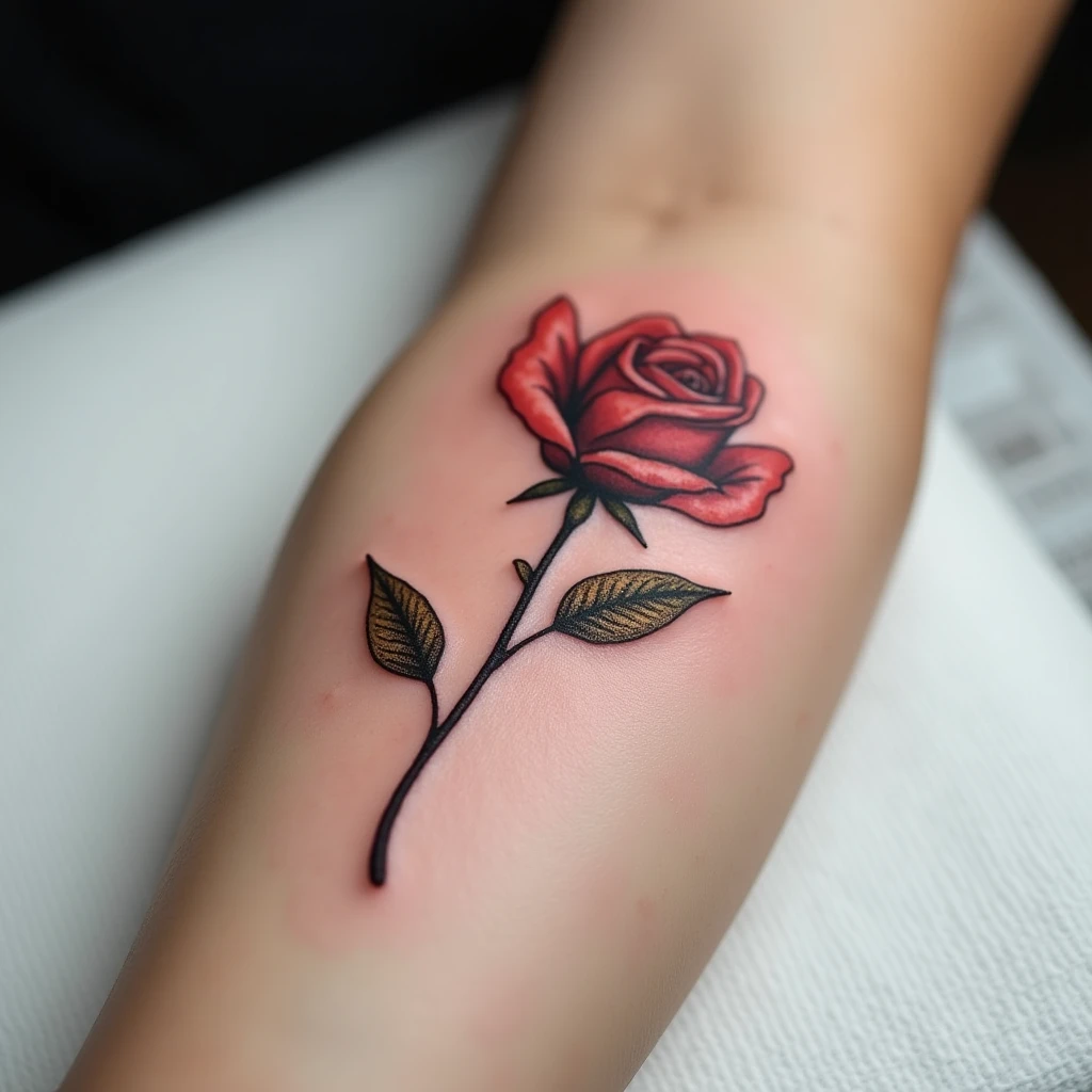 Tatouage rose dotwork sur avant-bras · Tatua IA