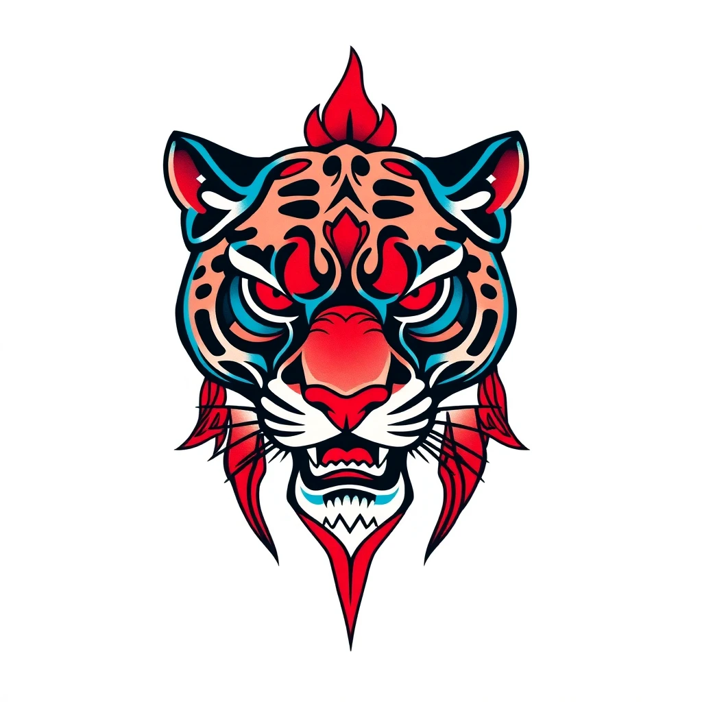 Tête de tigre néo-traditionnelle en couleurs vives