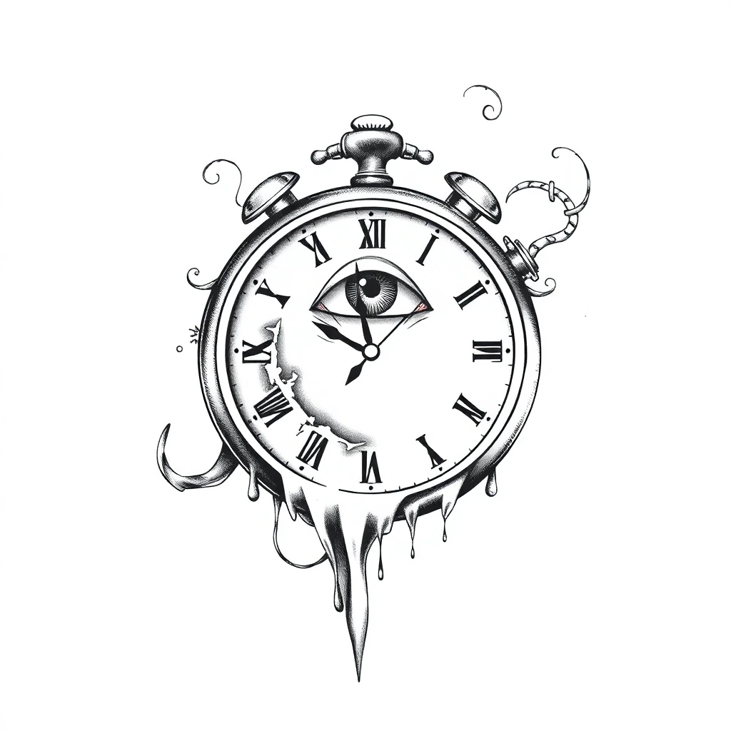 Montre à gousset surréaliste tatouée, cadran qui coule