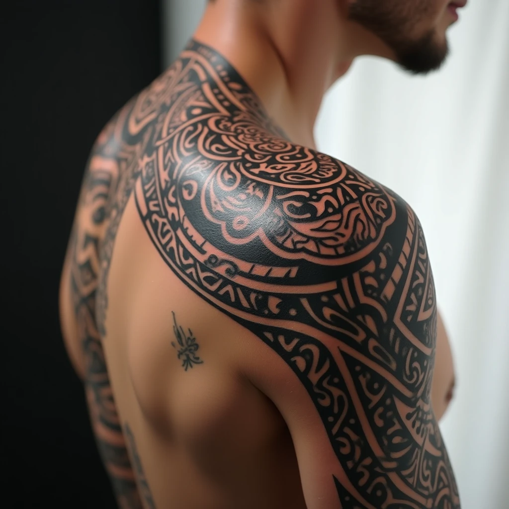 Style tribal · samurai blackwork généré par Tatua
