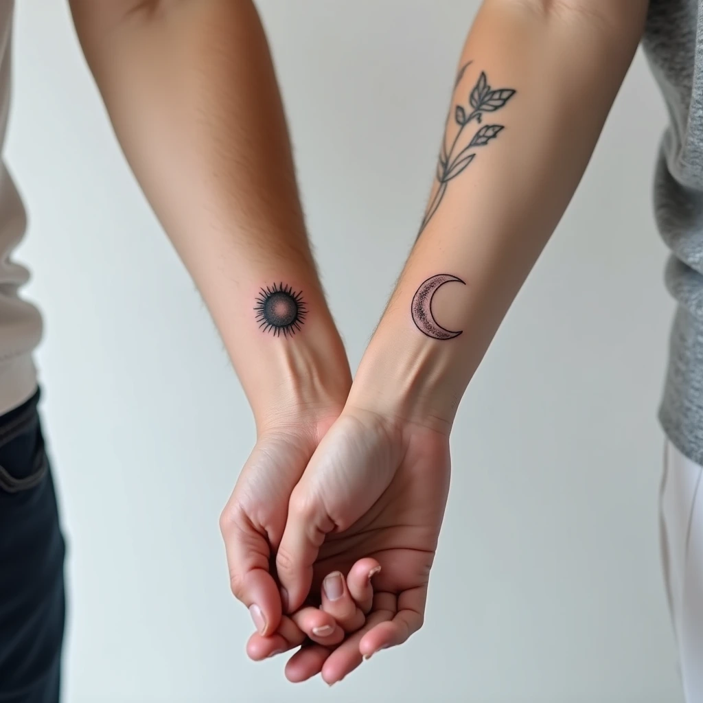 Tatouage couple matching sun moon