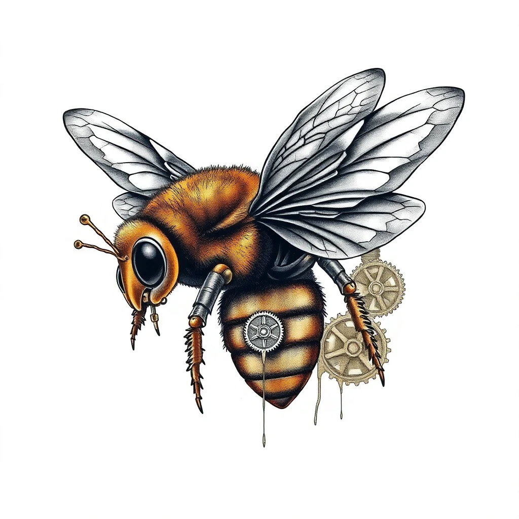 Tatouage abeille en style biomécanique, design généré par IA