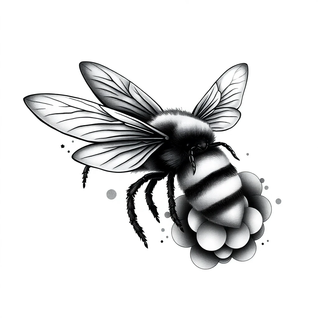 Tatouage abeille en style black and gray, design généré par IA