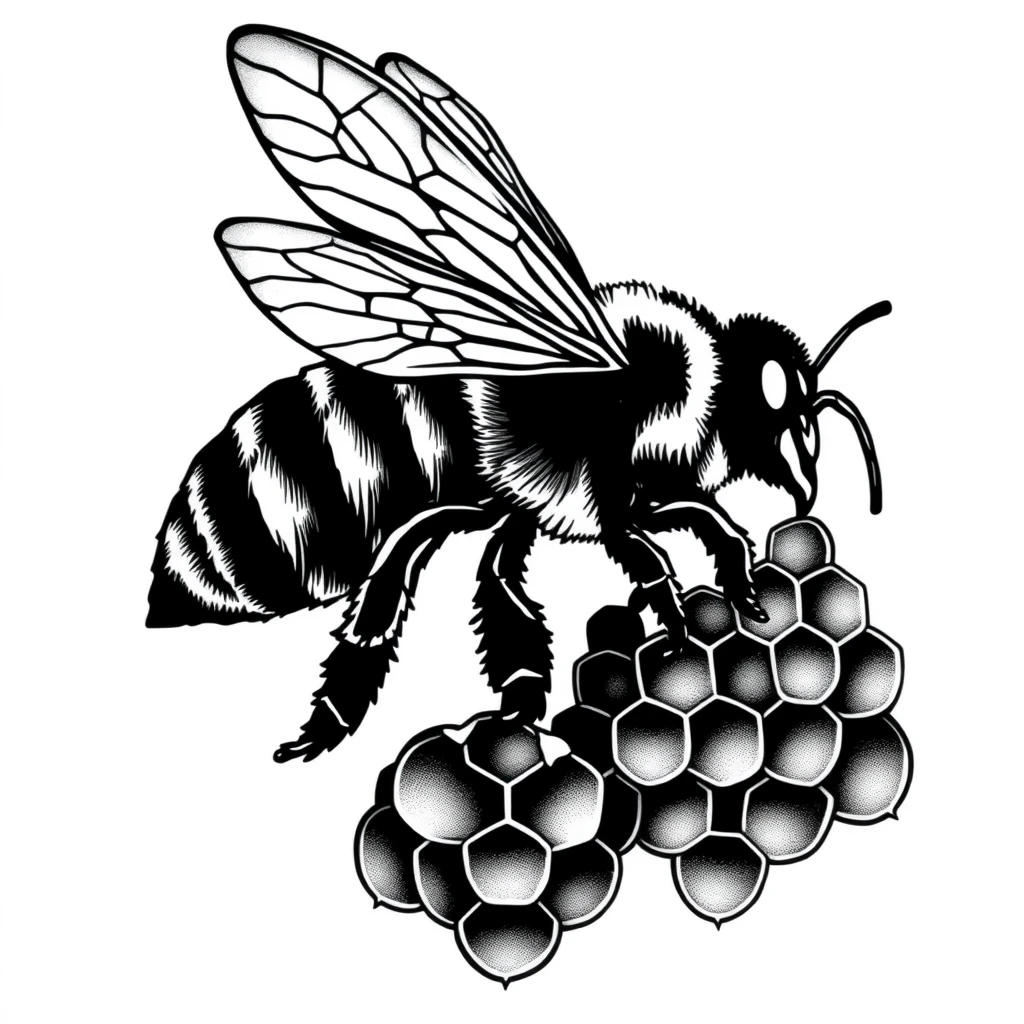 Tatouage abeille en style blackwork