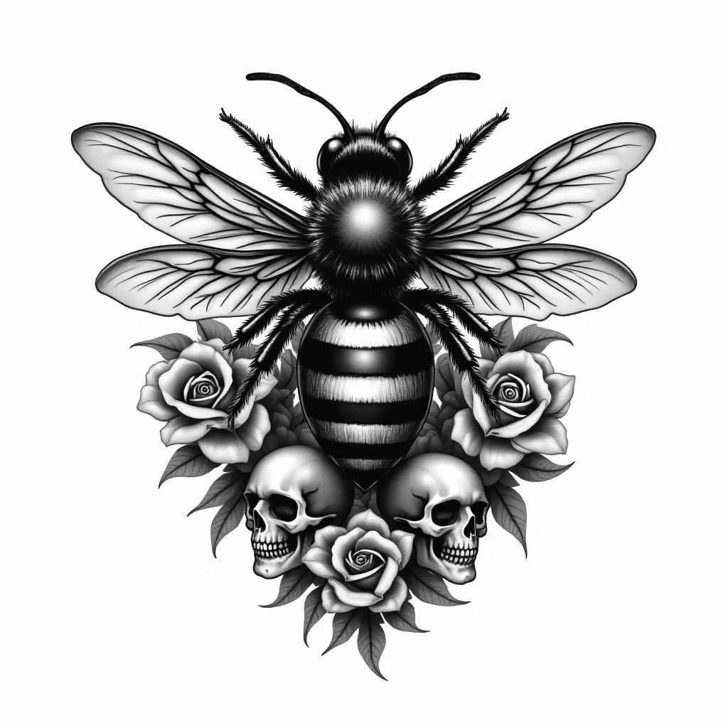 Tatouage abeille en style chicano, design généré par IA