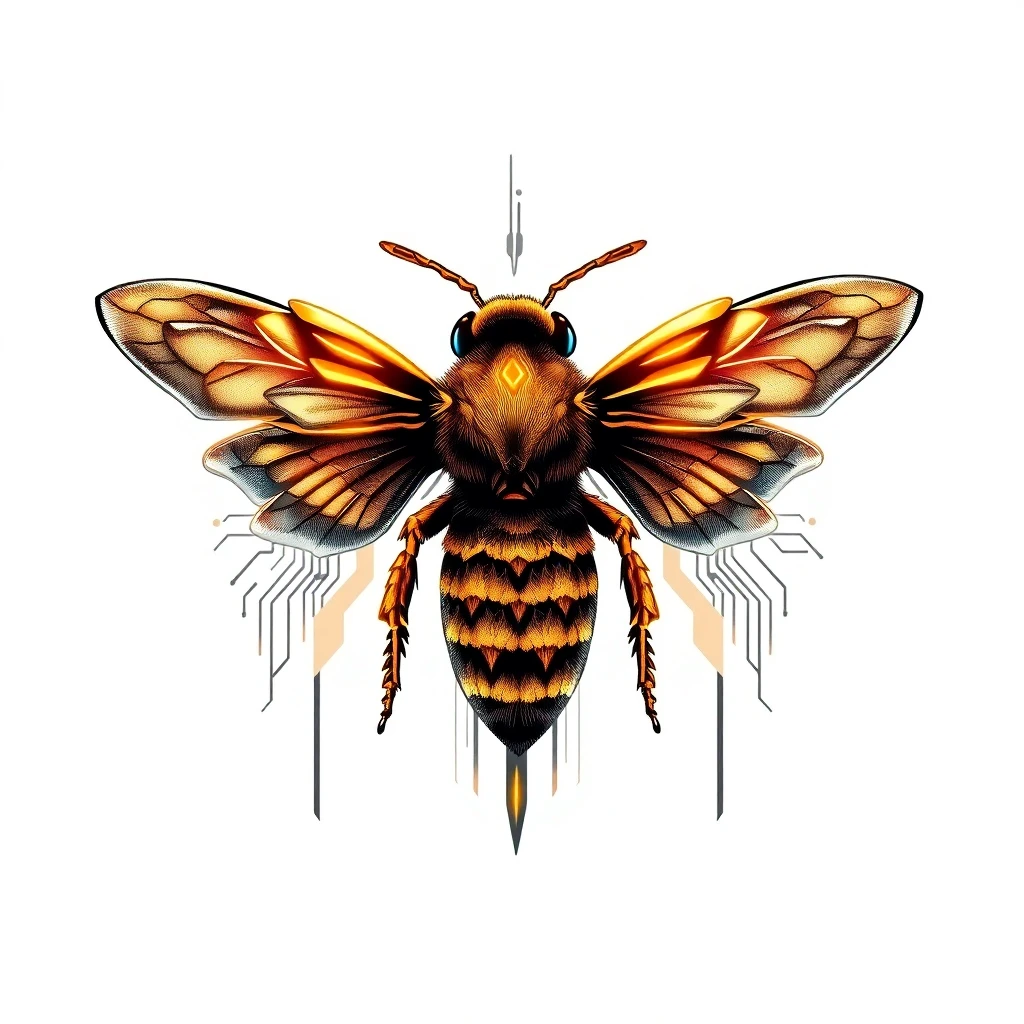 Tatouage abeille en style cyberpunk, design généré par IA