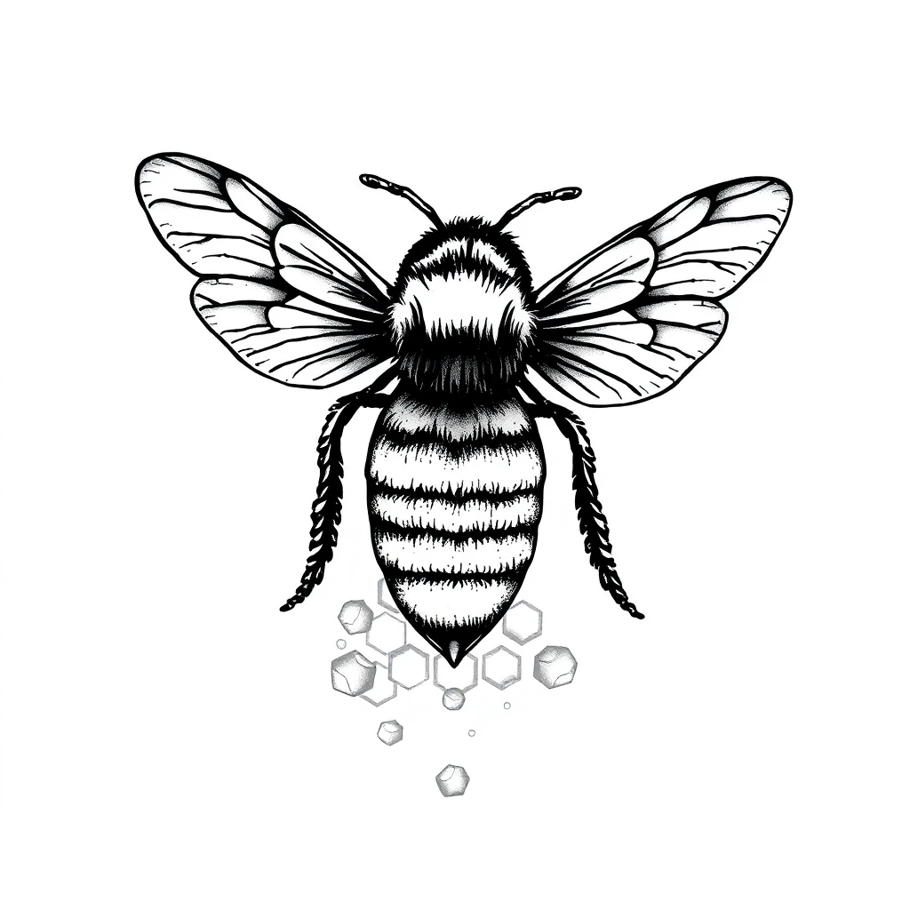 Tatouage abeille en style dotwork