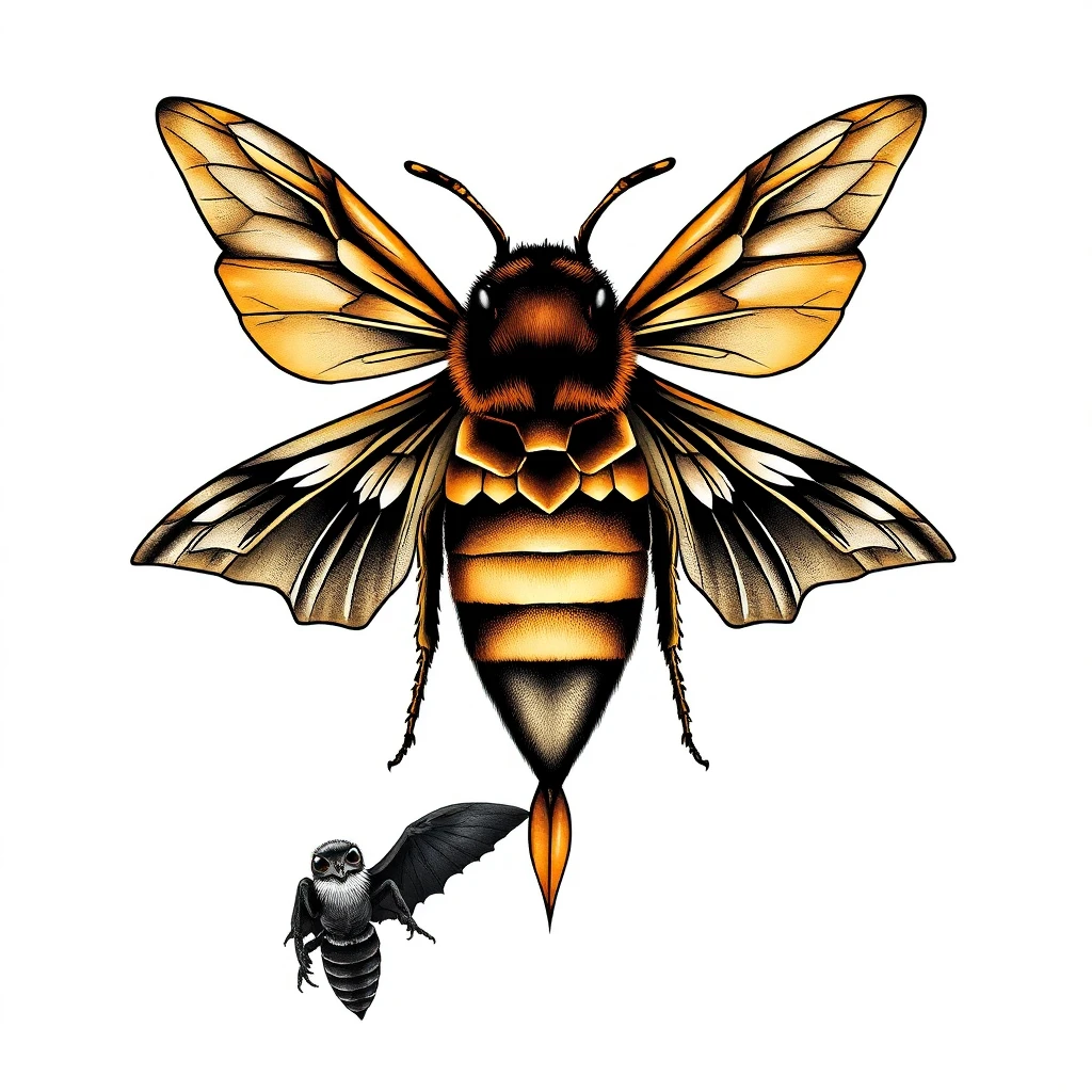 Tatouage abeille en style horror, design généré par IA