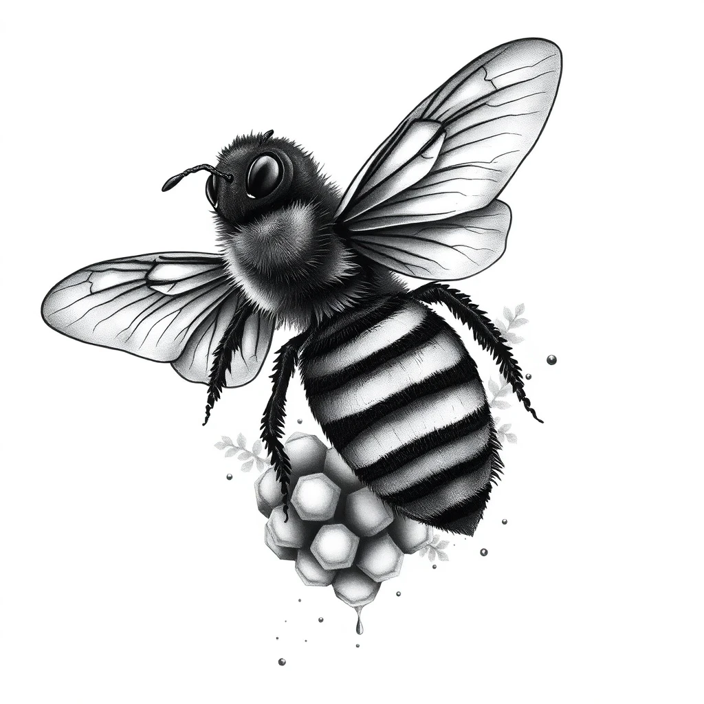 Tatouage abeille en style noir et blanc, design généré par IA