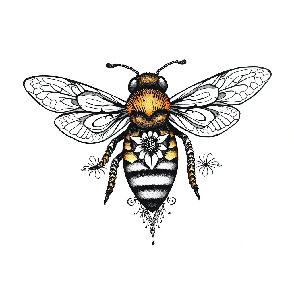 Tatouage abeille en style ornemental, design généré par IA